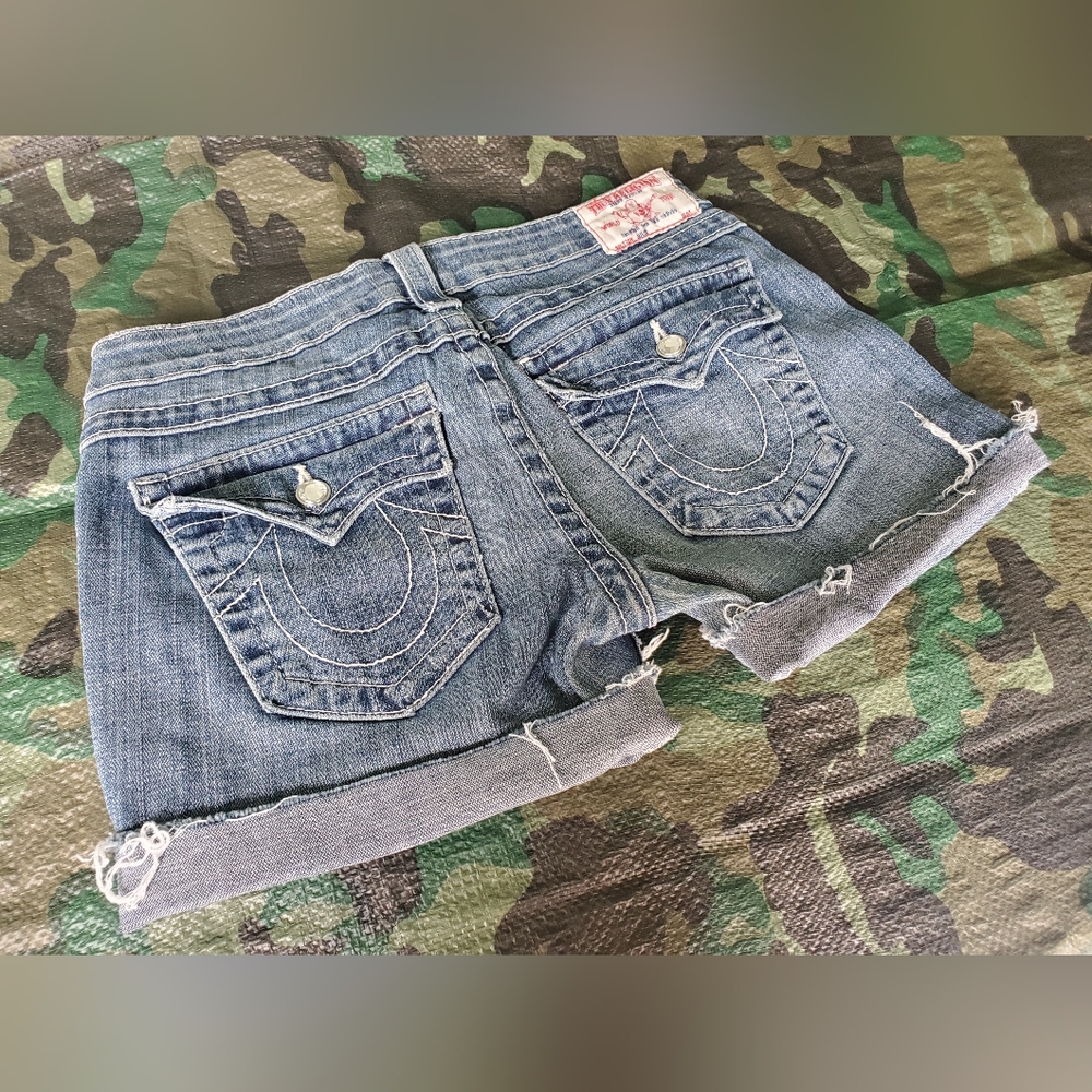 True Religion Swarovski Buttons Denim Shorts Jeans